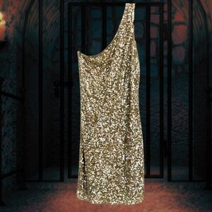 Silver sequin one shoulder mini dress size 6
